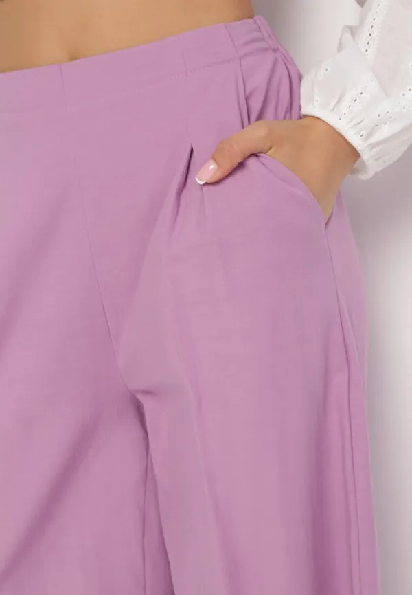 Fioletowe Szerokie Spodnie Bawełniane Camprell