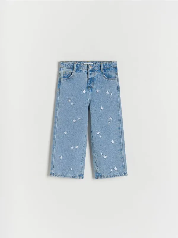 Jeansy typu straight, uszyte z bawełnianej tkaniny. - niebieski