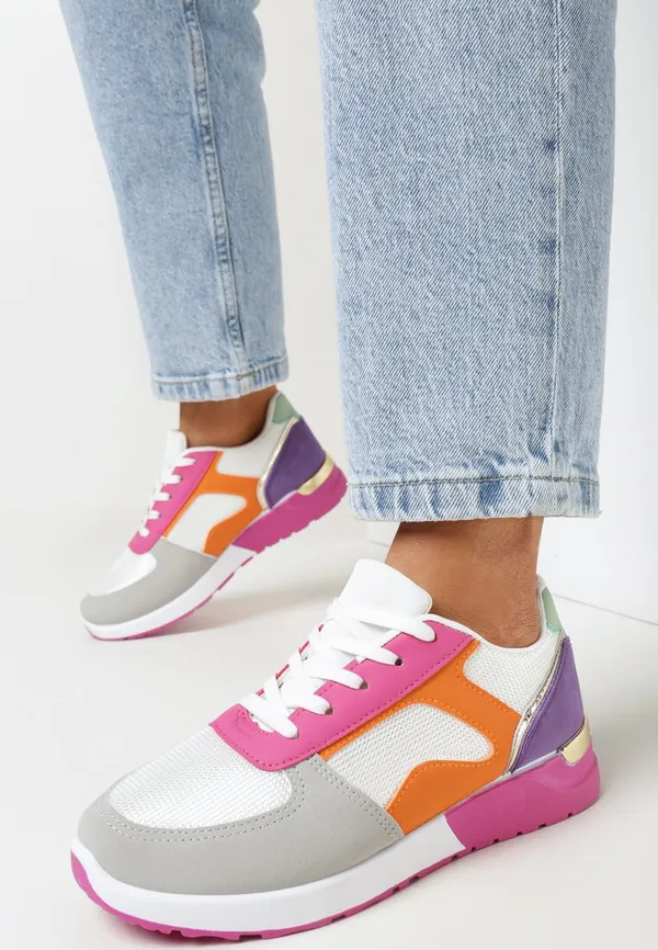 Wielokolorowe Sneakersy z Kolorowymi Naszywkami i Błyszczącymi Lamówkami Aihara