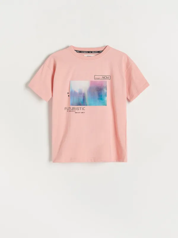 Bawełniany t-shirt z aplikacją 3d - Różowy
