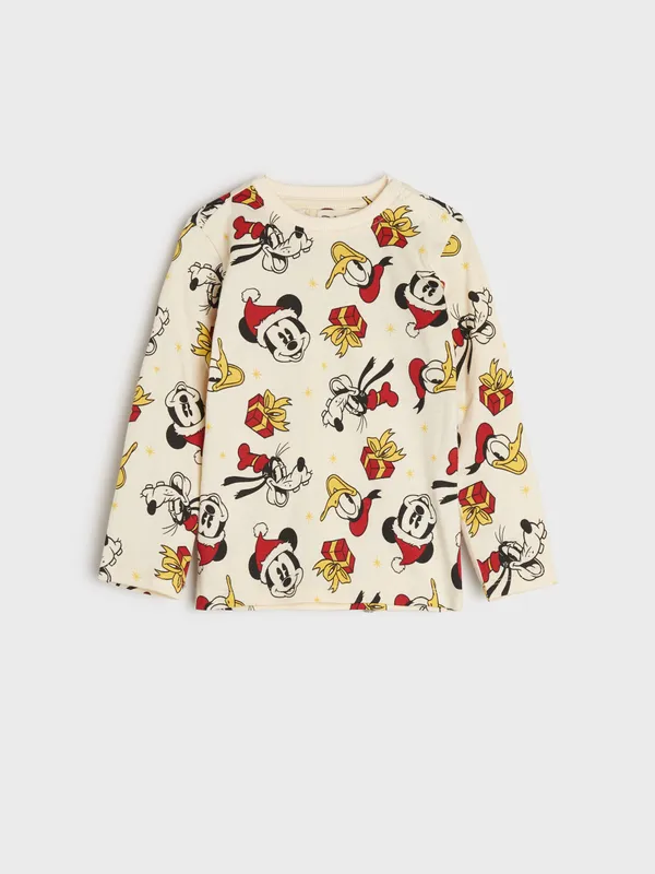 Wygodna, bawełniana koszulka ze świątecznym motywem Disneya. - kremowy