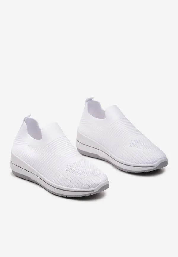 Białe Sneakersy ze Skarpetkową Cholewką Przed Kostkę Taalina