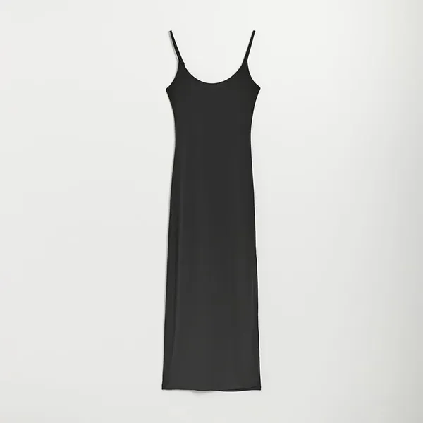 Dopasowana sukienka maxi na ramiączkach czarna - Czarny