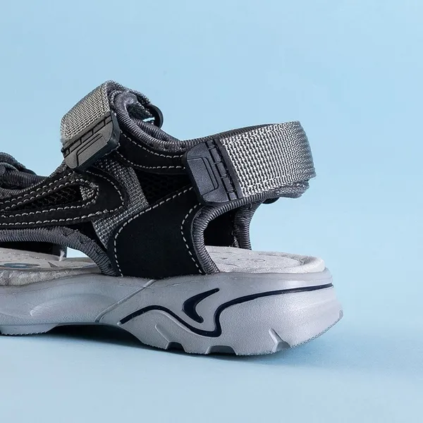 Szaro-czarne chłopięce sandały na rzepy Turbo - Obuwie - Czarny || Szary