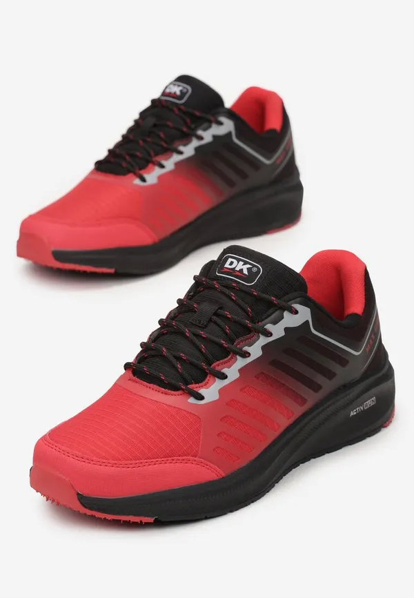 Czerwono-Czarne Sznurowane Buty Sportowe z Ozdobnymi Wstawkami Po Bokach Ninoite