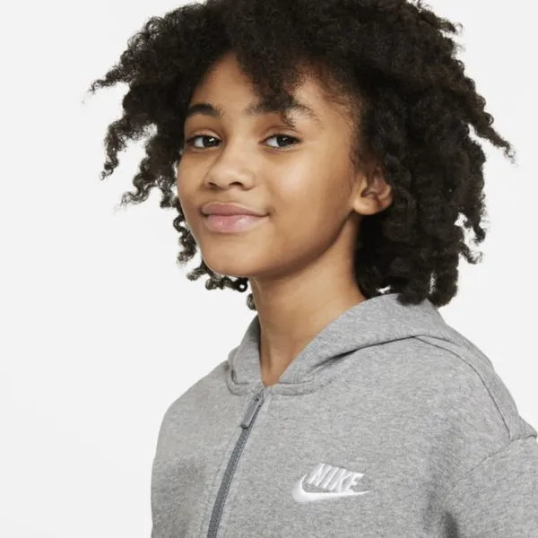 Bluza z kapturem i zamkiem na całej długości dla dużych dzieci (dziewcząt) Nike Sportswear Club Fleece - Szary