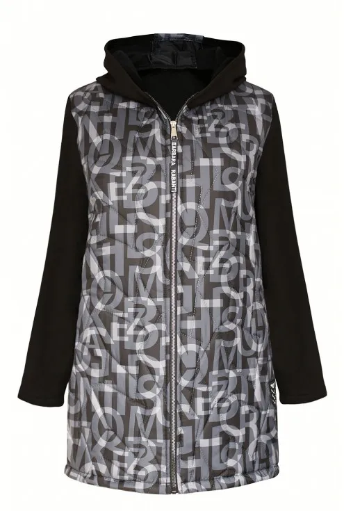 Czarna bluzo-kurtka z łączonych materiałów w szare litery - KATY