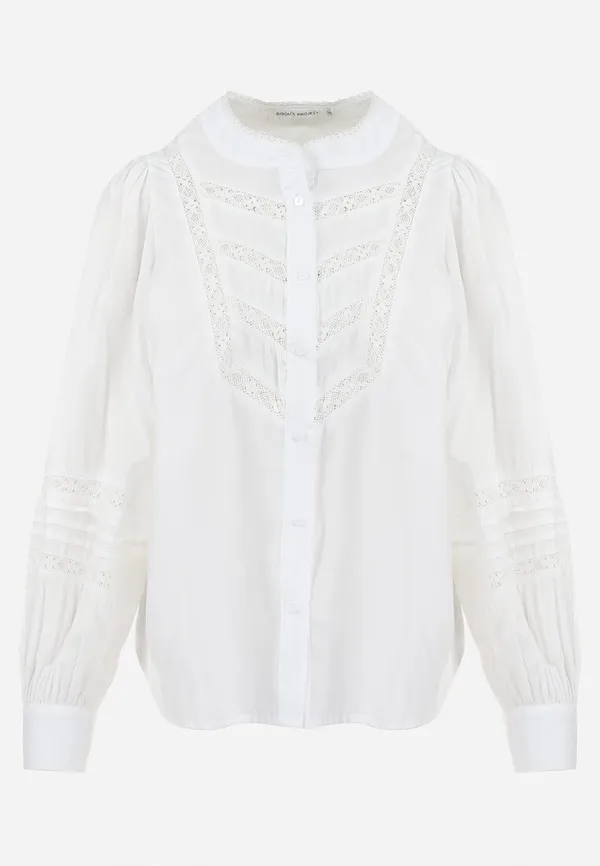 Biała Koszula z Koronkową Wstawką i Szerokimi Rękawami Elegriane
