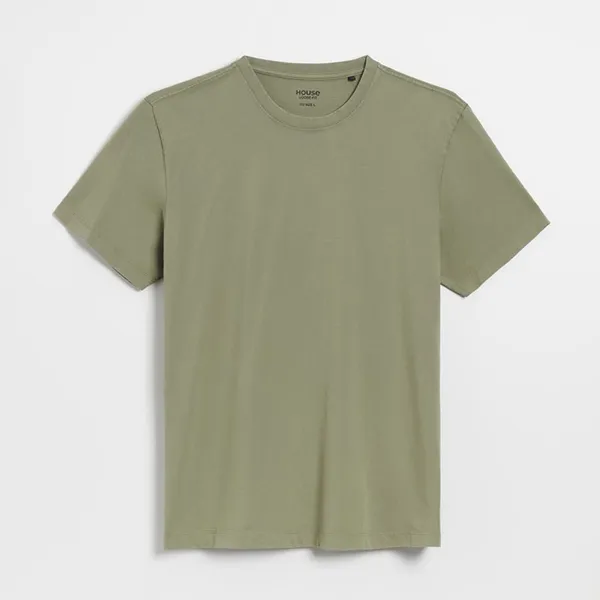 Luźna koszulka z efektem acid wash oliwkowa - Zielony