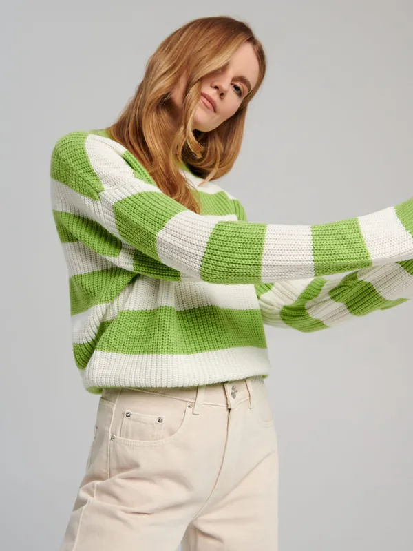 Sweter oversize w paski - Zielony