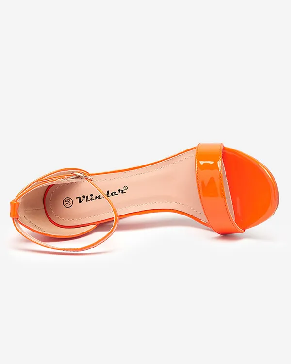 Pomarańczowe damskie sandały na wyższym słupku Rosdo- Obuwie - Pomarańczowy || Neonowy