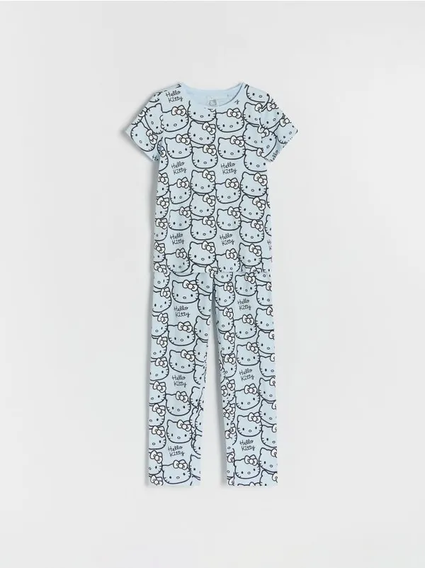Piżama składająca się z koszulki i spodni, uszyta z bawełny. - jasnoniebieski