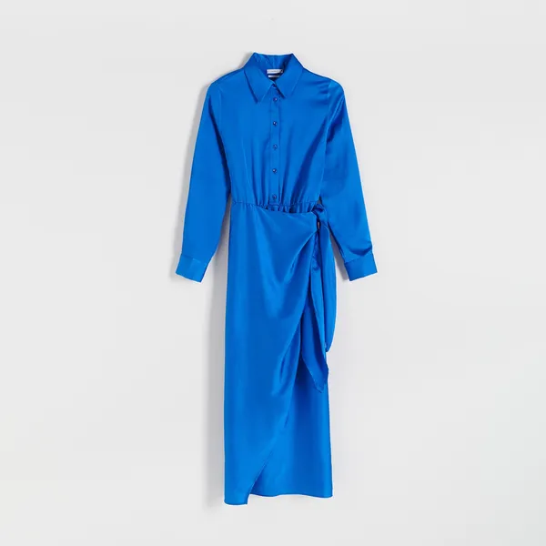 Satynowa sukienka midi - Niebieski