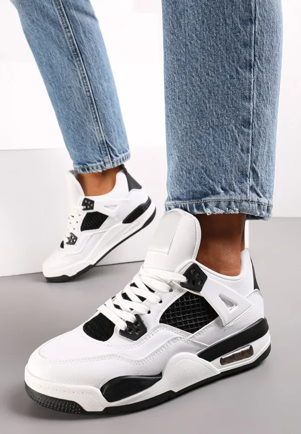 Białe Sznurowane Sneakersy z Zaczepami na Płaskiej Grubej Podeszwie Dianybon