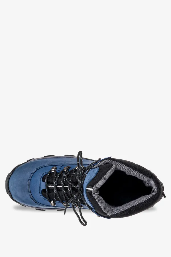 Granatowe buty trekkingowe sznurowane waterproof polska skóra windssor tr-2