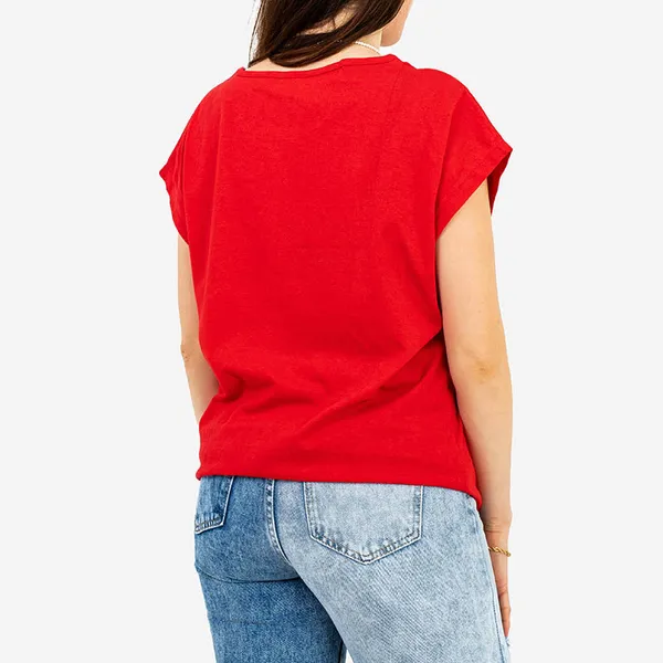 Czerwony damski t-shirt ze złotym nadrukiem misia PLUS SIZE - Odzież - Czerwony