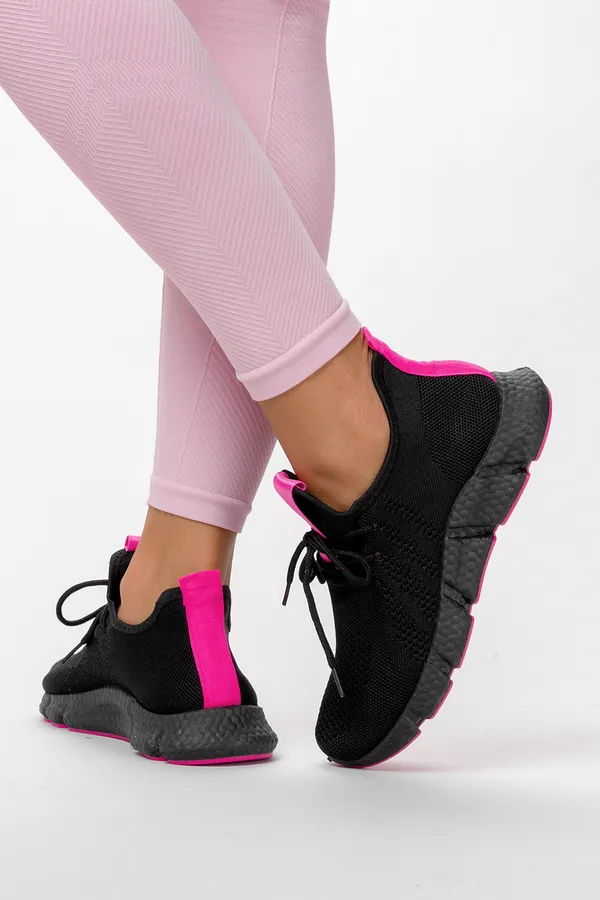 Czarne sneakersy na platformie buty sportowe sznurowane casu yf607-5a