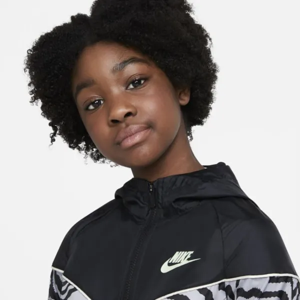Kurtka z nadrukiem dla dużych dzieci (dziewcząt) Nike Sportswear Windrunner - Czerń