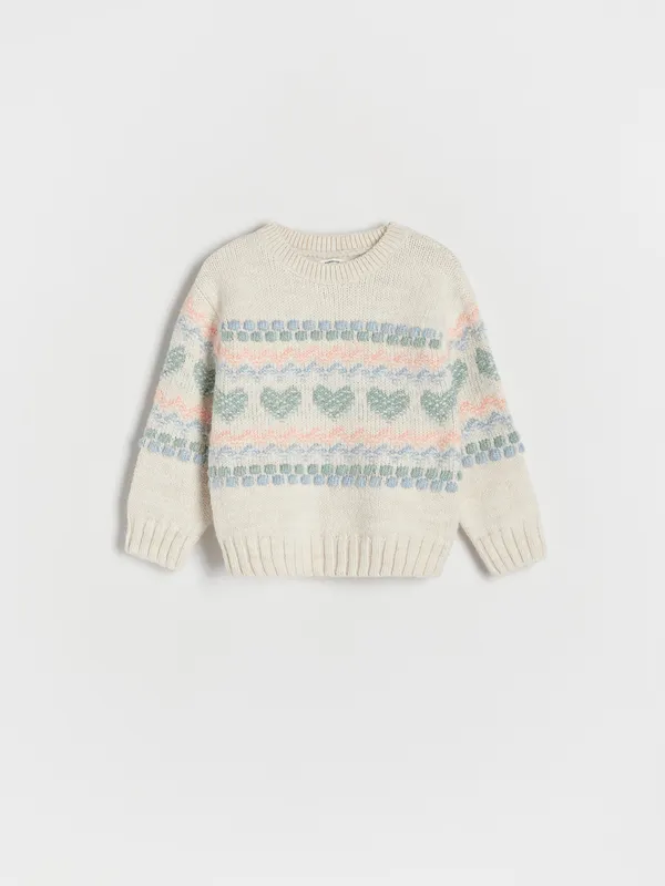 Sweter o swobodnym fasonie, wykonany z dzianiny. - wielobarwny