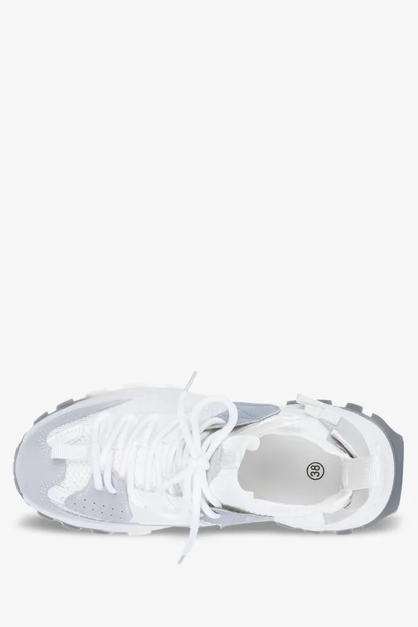 Białe sneakersy na platformie buty sportowe sznurowane casu bl272-sz