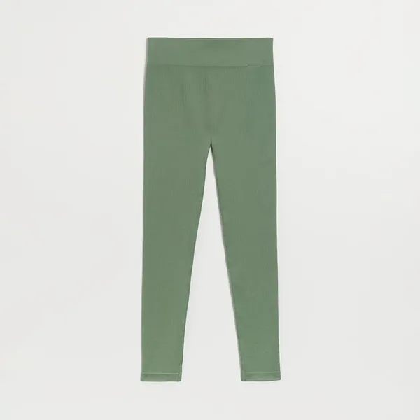 Zielone legginsy z prążkowanej dzianiny - Zielony