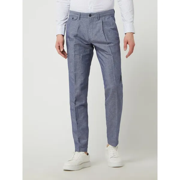 Tommy Hilfiger Spodnie z zakładkami w pasie o kroju slim fit z mieszanki lnu i bawełny model ‘Hampton’