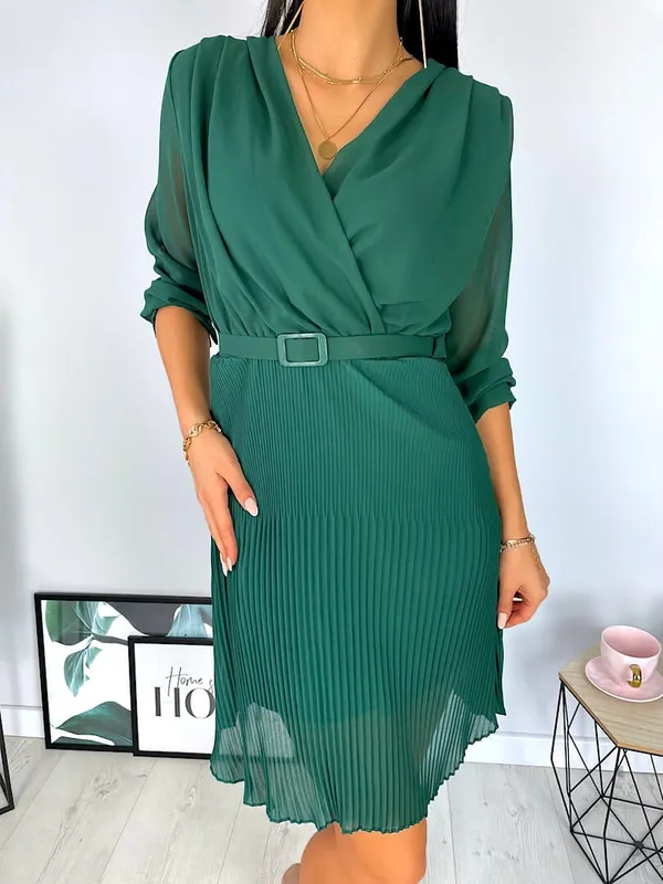 Zielona Sukienka z Plisowanym Dołem 7029-415C-E