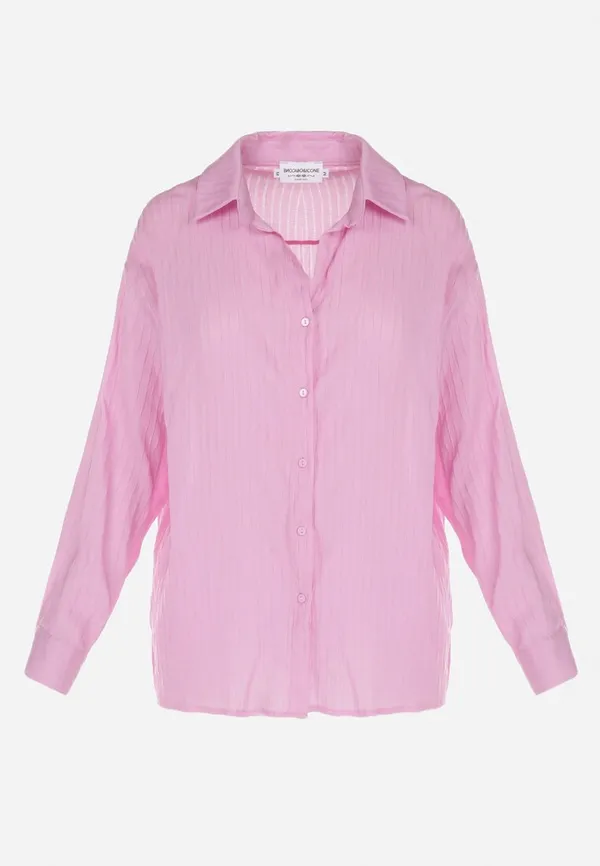 Różowa Asymetryczna Koszula z Przezroczystej Tkaniny Camillah