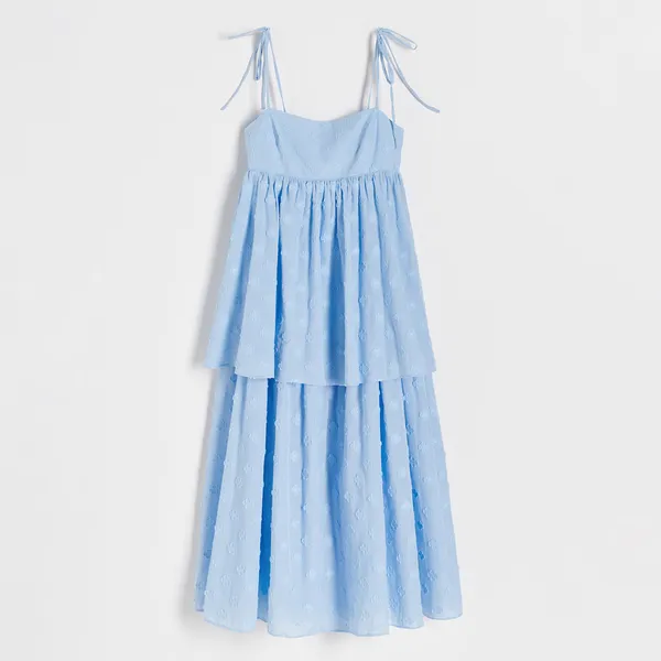 Sukienka midi z falbanami - Niebieski