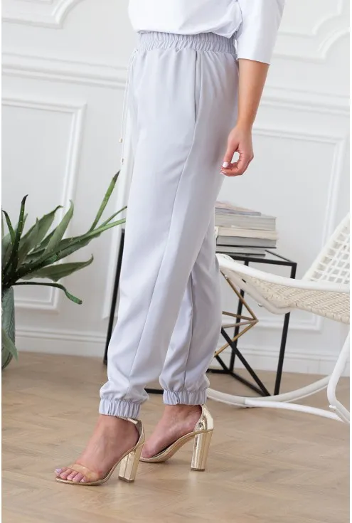 Szare eleganckie spodnie ze ściągaczami - VIVIANE