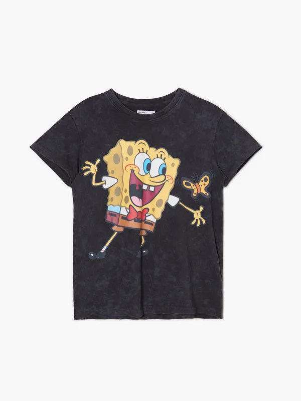Czarny t-shirt SpongeBob - Szary