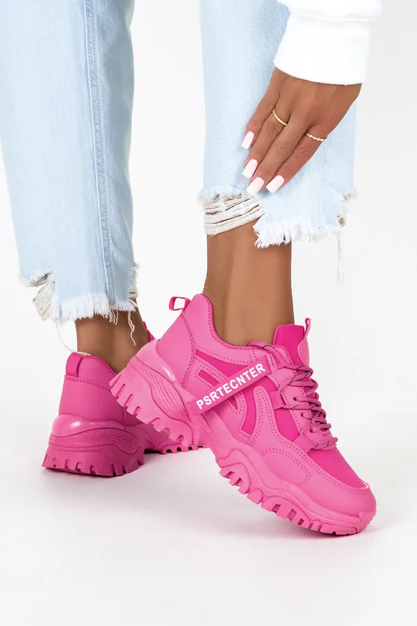 Fuksjowe sneakersy na platformie damskie buty sportowe sznurowane casu bl367p