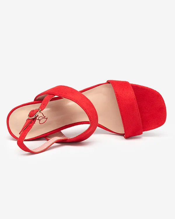 Damskie czerwone sandały na słupku Riddo- Obuwie - Czerwony