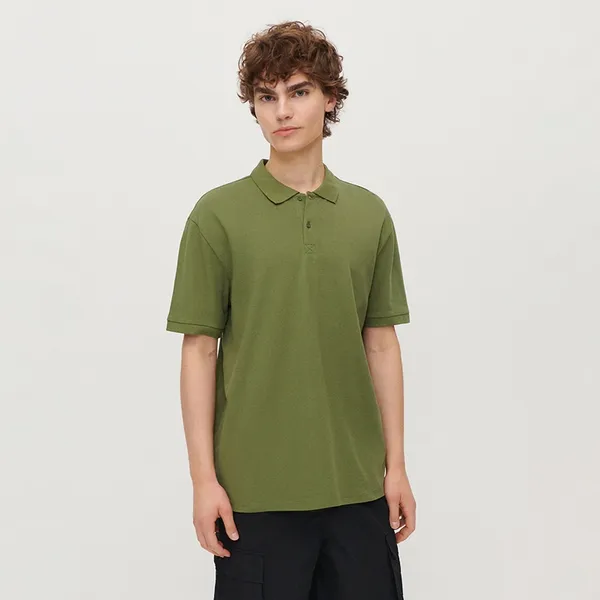 Luźna koszulka polo khaki - Zielony