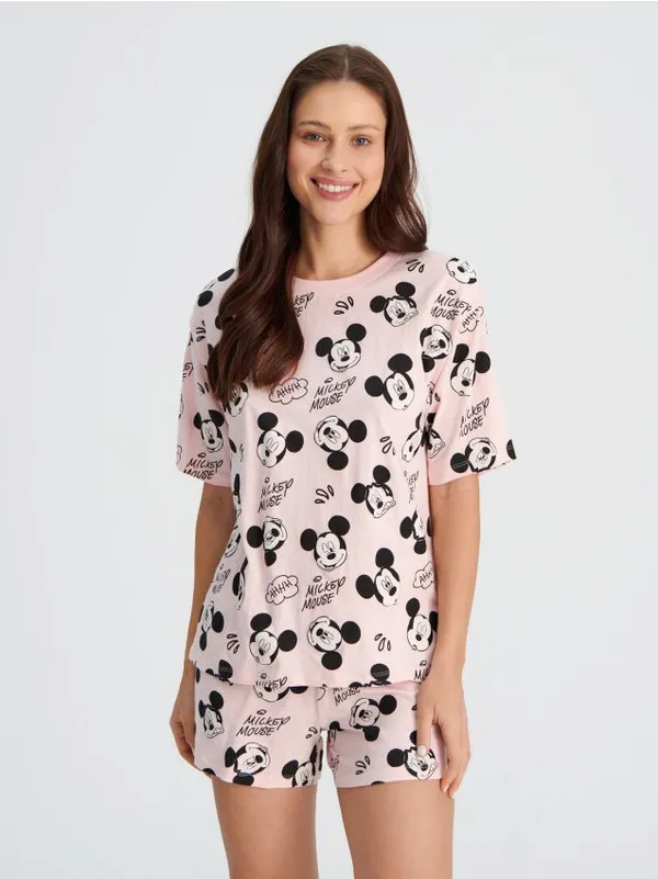 Bawełniana piżama dwuczęściowa ze wzorem Myszki Miki - różowy