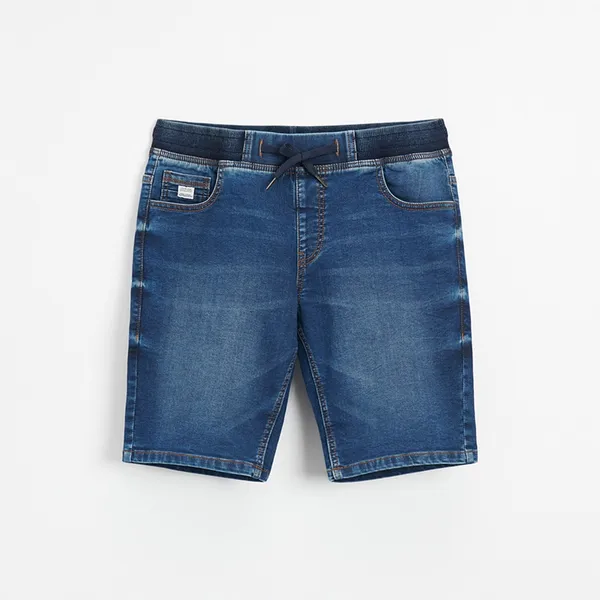 Szorty jeansowe z elastycznym pasem Basic - Niebieski