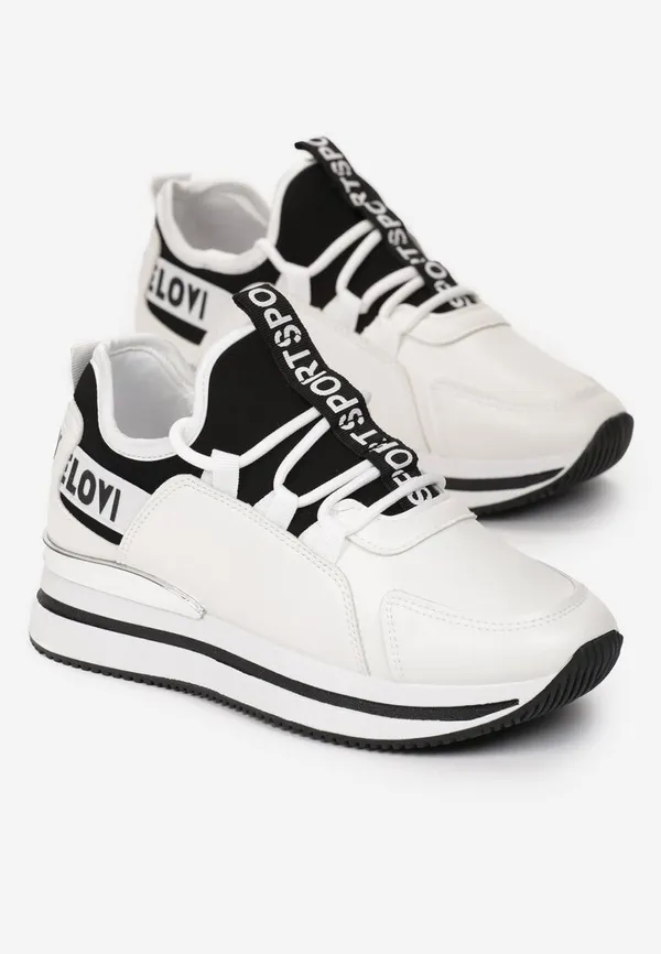 Białe Sneakersy na Platformie z Metaliczną Wstawką Constony