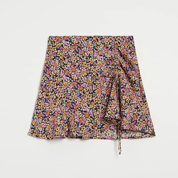 Asymetryczna spódnica mini w kwiaty - Wielobarwny