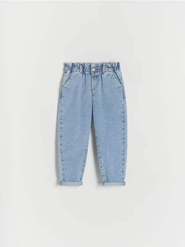 Jeansy typu baggy, wykonane z bawełnianej tkaniny. - niebieski