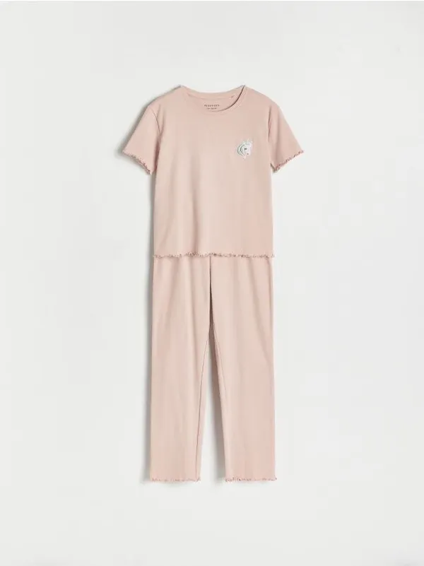 Piżama składająca się z t-shirtu i spodni, wykonana z bawełnianej dzianiny. - brudny róż