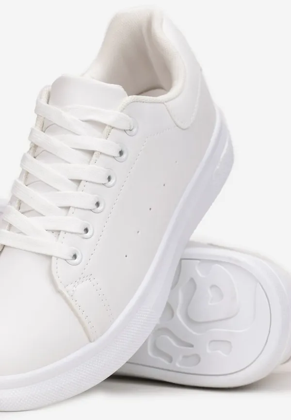 Białe Sneakersy Sznurowane na Płaskiej Podeszwie Azih