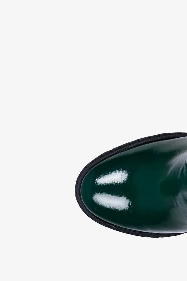 Zielone botki skórzane lakierowane damskie na słupku z wycięciem na kostce produkt polski casu 2647-628