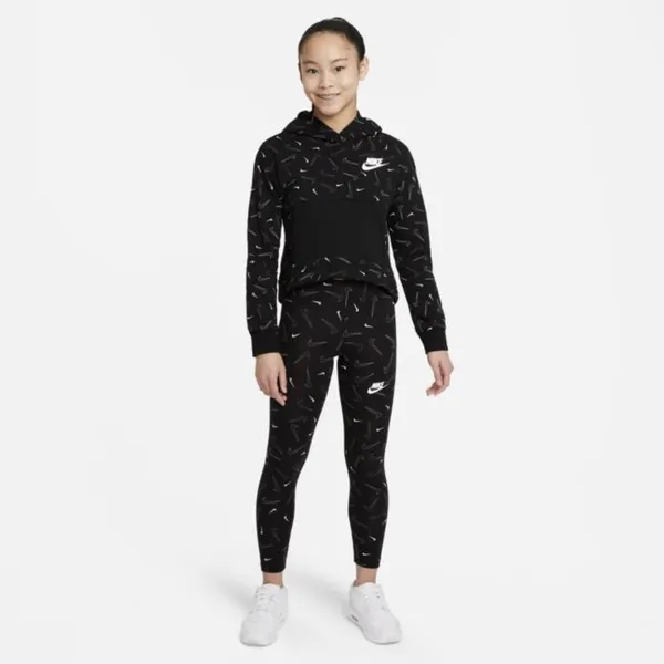 Dzianinowa bluza z kapturem i nadrukiem dla dużych dzieci (dziewcząt) Nike Sportswear - Czerń
