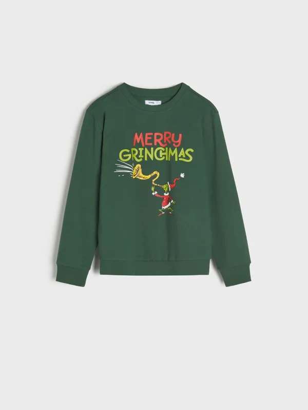 Wygodna i ciepła bluza z świątecznym nadrukiem Grincha. - zielony