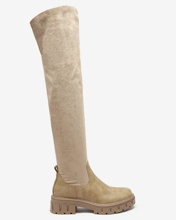 Damskie kozaki za kolano w kolorze khaki Liki - Obuwie - Khaki || Jasnobrązowy || Brązowy