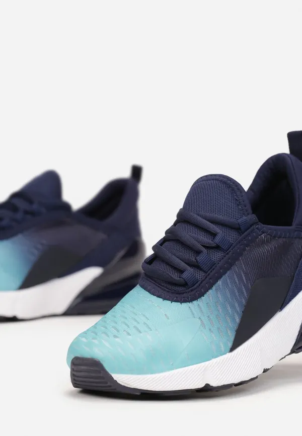 Granatowo-Niebieskie Sneakersy na Płaskiej Podeszwie z Ozdobnym Wiązaniem Ihei
