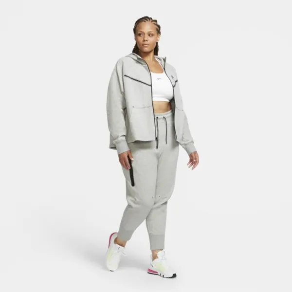 Damska bluza z kapturem i zamkiem na całej długości Nike Sportswear Tech Fleece Windrunner (duże rozmiary) - Szary