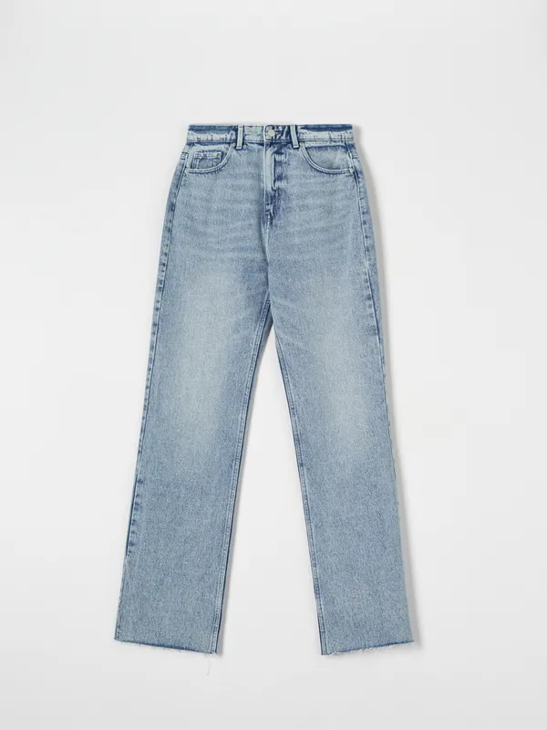 Spodnie jeansowe o kroju wide leg uszyte w 100% z bawełny. - niebieski