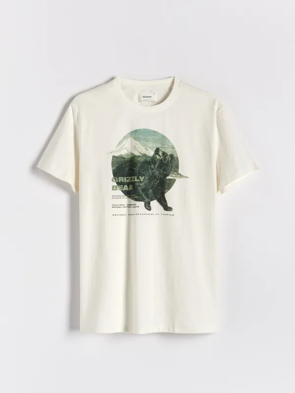 T-shirt regular fit z nadrukiem - Kremowy