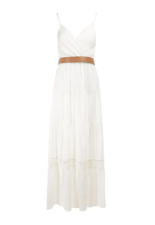 Biała Sukienka z Paskiem Maerea